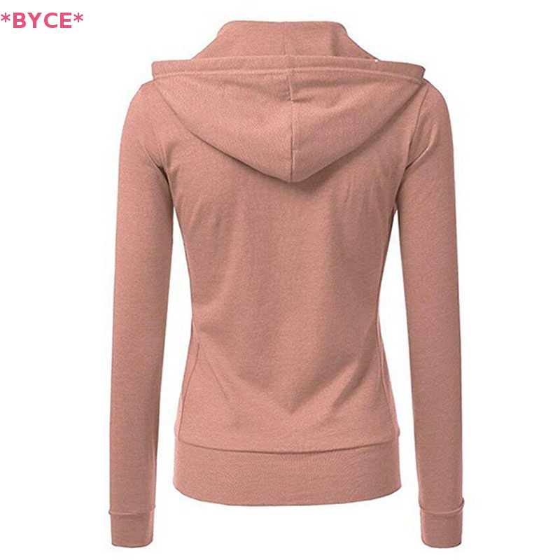 Áo Khoác Hoodie Có Khóa Kéo Màu Trơn Thời Trang Cho Nữ Mới