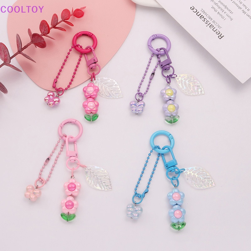 Móc Chìa Khóa Xe Hơi Bằng Acrylic Họa Tiết Hoa Năm Cánh Nhiều Màu Dễ Thương