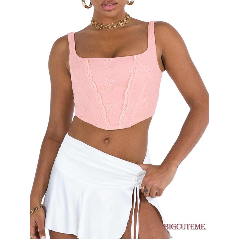 Áo Croptop Sát Nách Cổ Vuông Màu Sắc Trơn In Họa Tiết Hoa Thời Trang Xuân Hè Xinh Xắn Cho Nữ