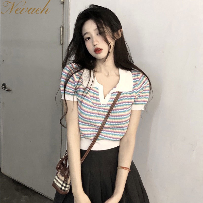 Áo Thun POLO Tay Ngắn Dáng Rộng Màu Tương Phản Thời Trang Mới 2023 Cho Nữ