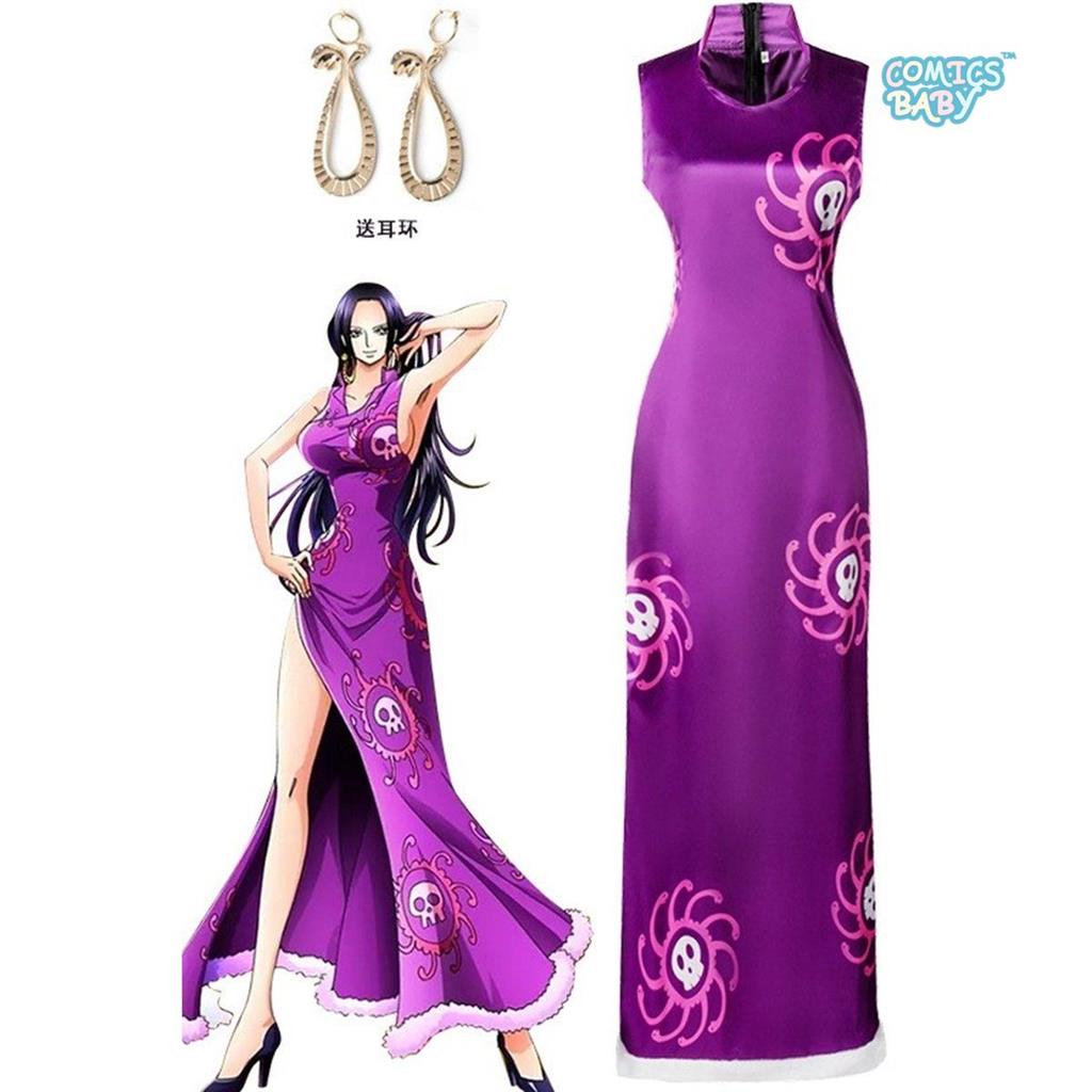 Anime ONE PIECE Boa Hancock Cosplay Costume Snake Princess cheongsam Long Sleeve Kimono Women Dress  Halloween Uniform Suit