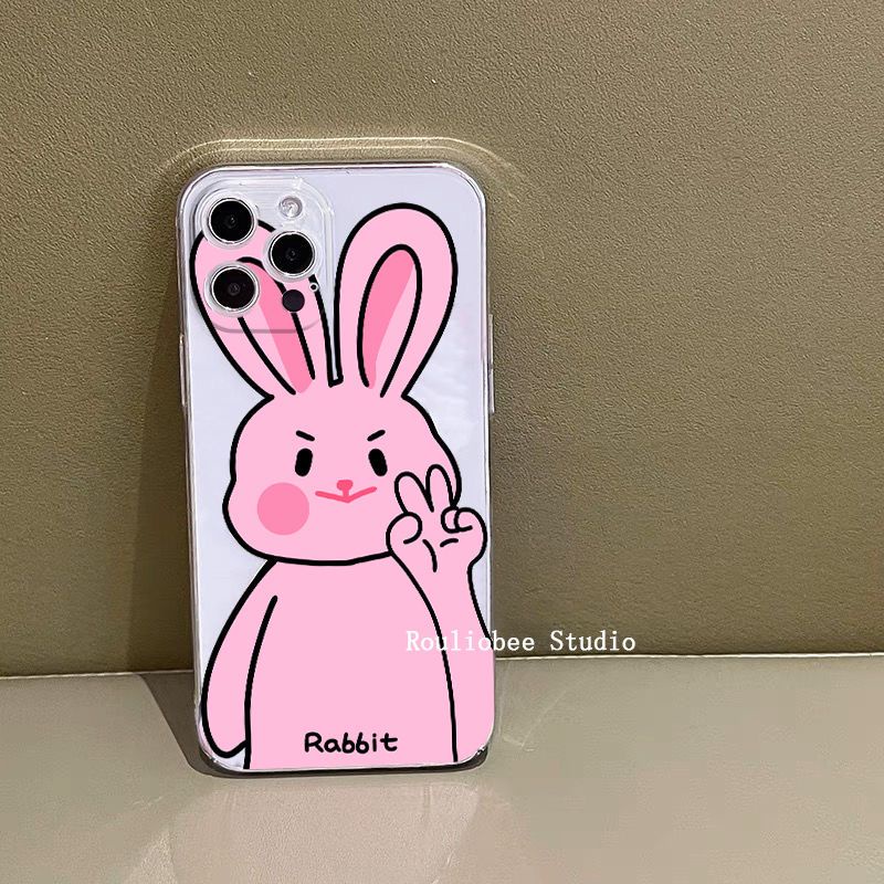 ✅Ốp Điện Thoại Trong Suốt Chống Sốc In Hình Thỏ 13ins / Hồng Đơn Giản Cho iPhone 14 12 X