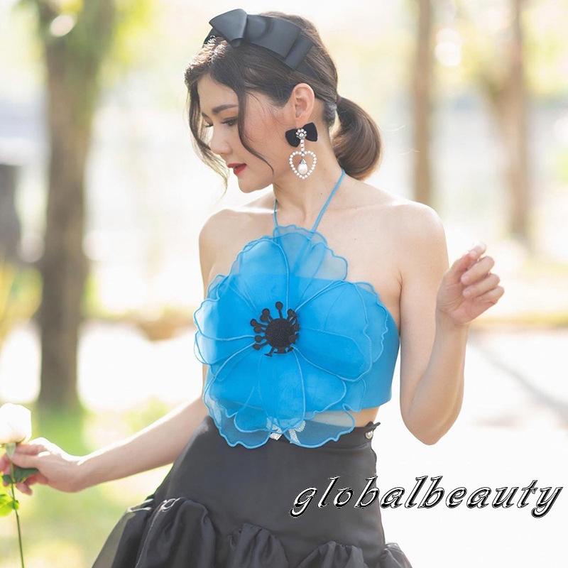 Áo Croptop Hai Dây Hở Lưng Họa Tiết Hoa Thời Trang Mùa Hè Cho Nữ