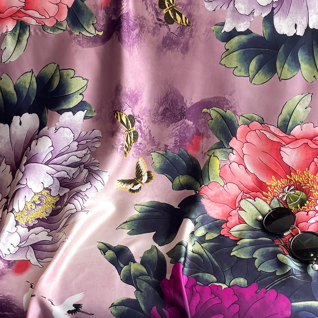 Khăn Quàng Cổ Chống Nắng Bằng Lụa Cỡ Lớn 180 * 90CM In Họa Tiết Hoa Mẫu Đơn Sang Trọng Cho Nữ