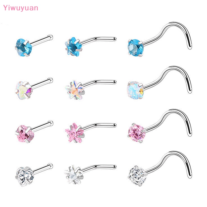 3 Khuyên Mũi Bằng Thép Không Gỉ Đính Đá Thời Trang Mới