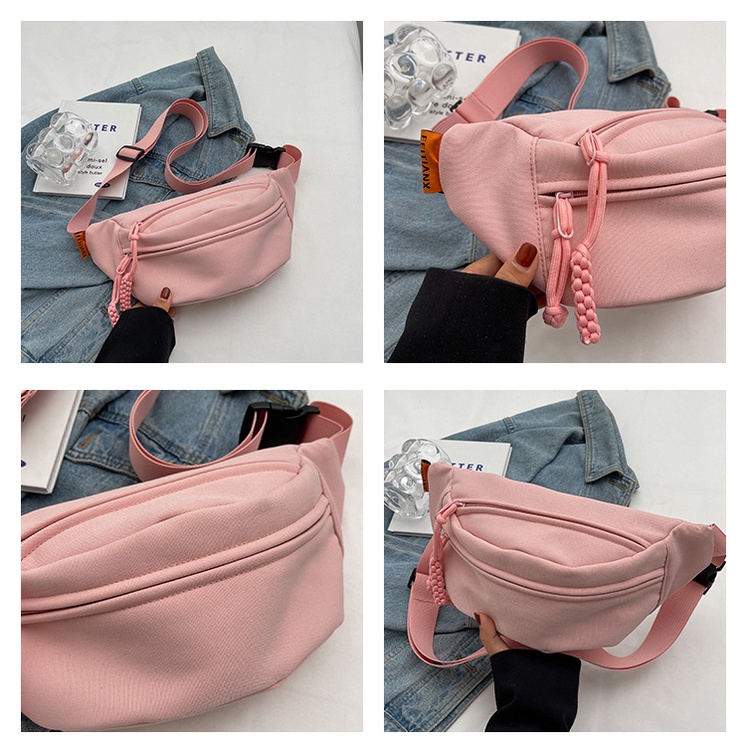 Túi Đeo Hông / Đeo Trước Ngực Bằng Vải Canvas 5 Màu Thời Trang Nhật Hàn Dành Cho Nữ