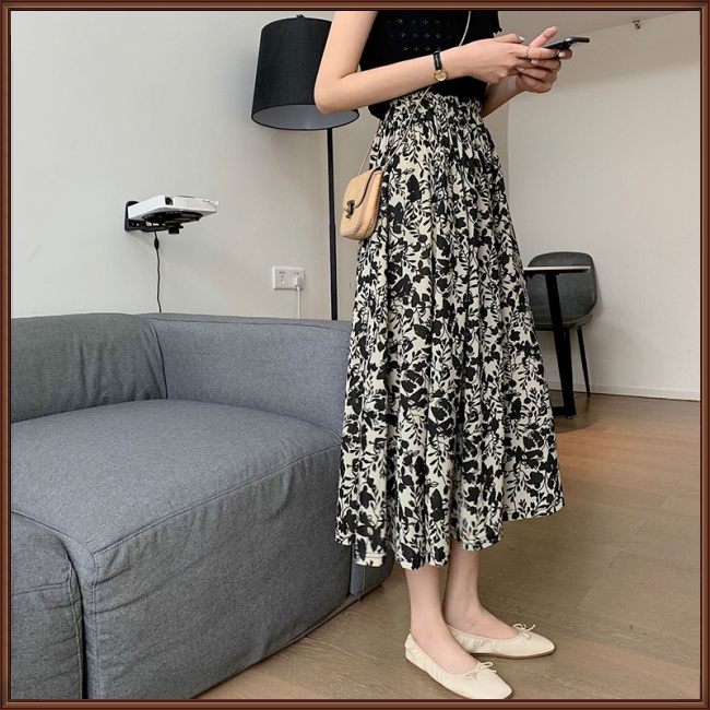 Chân Váy Dài Lưng Cao In Họa Tiết Hoa Bằng Sợi Hóa Học Thời Trang Mùa Hè Cho Nữ