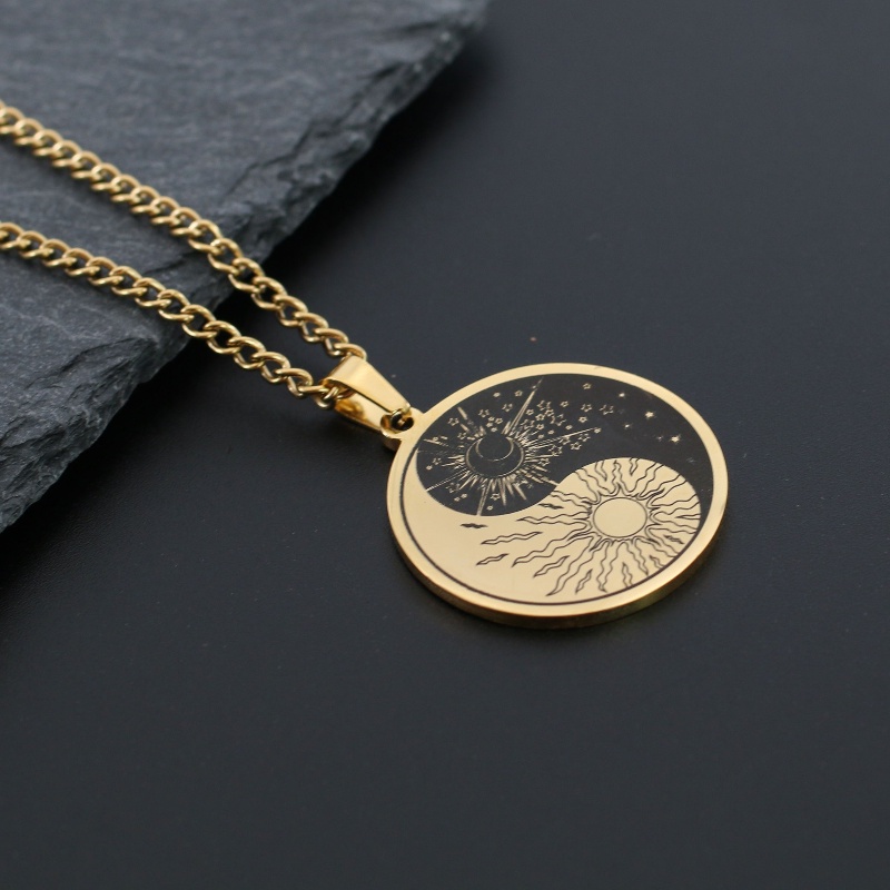 Z Vòng cổ Mặt Âm Dương Bằng Thép Titan Không Gỉ Phong Cách Punk Hip Hop Cho Nam Và Nữ