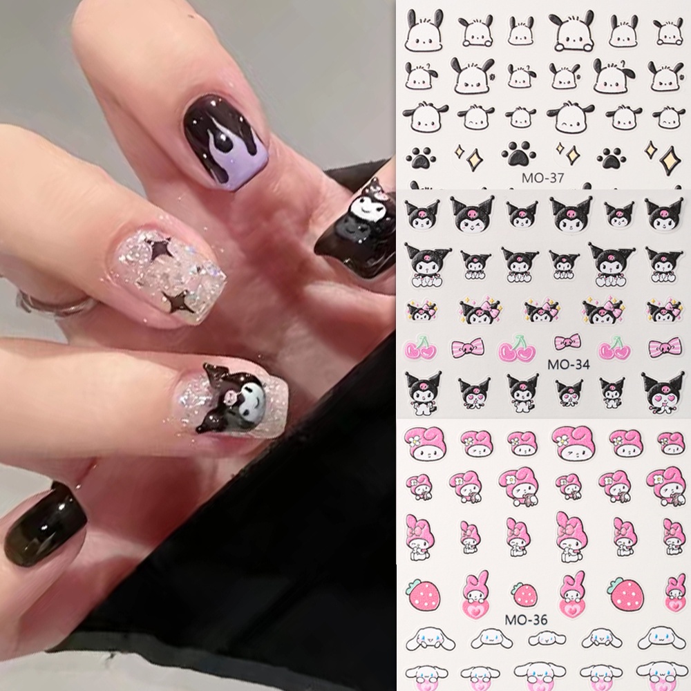 Sanrio móng tay nghệ thuật dán 5D dập nổi kulomi pacha chó Anh đào dâu tây dễ thương phim hoạt hình ngọt ngào trang trí móng tay manciure công cụ cho cửa hàng móng tay 4 Thiết kế Togo