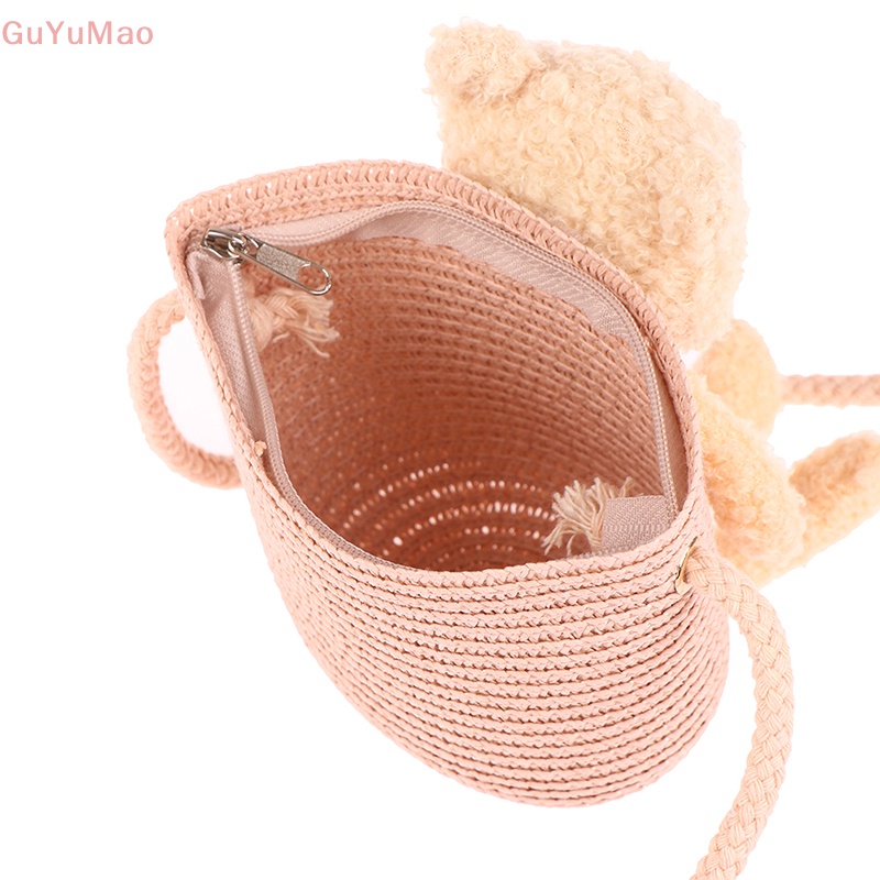 Túi cói Vai Đan Rơm Hình Gấu Thỏ Nhiều Màu Dễ Thương Cho Bé PRTA