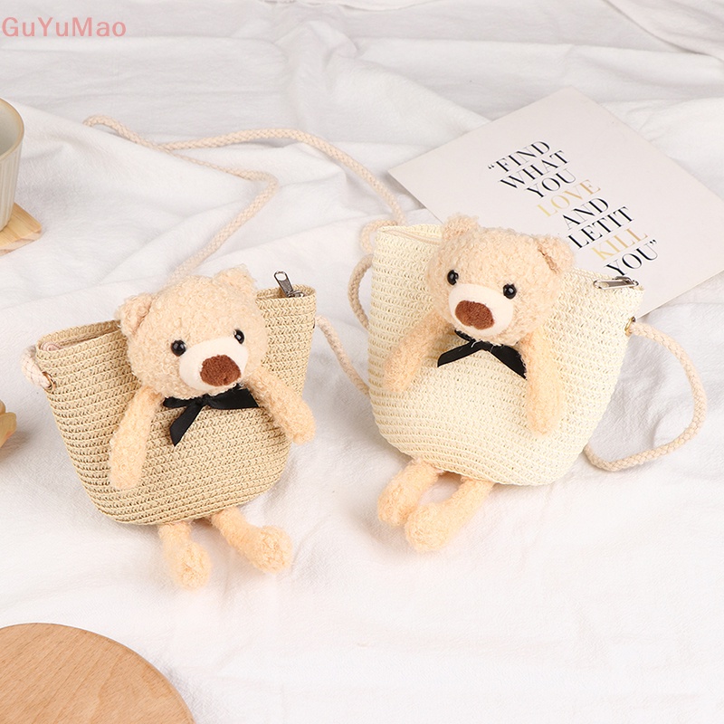 Túi cói Vai Đan Rơm Hình Gấu Thỏ Nhiều Màu Dễ Thương Cho Bé PRTA