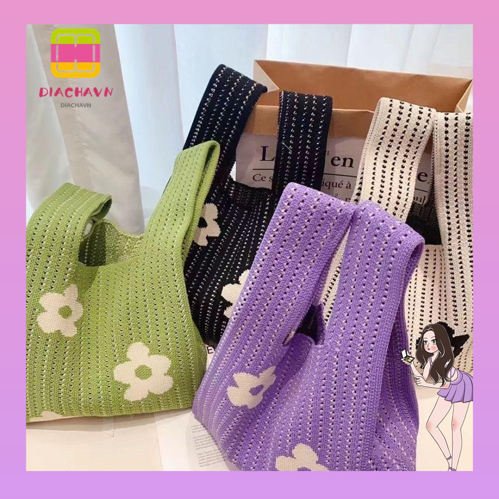 Túi Xách Tote Dệt Kim Đục Lỗ Thắt Nút Tái Sử Dụng Được Cho Nữ