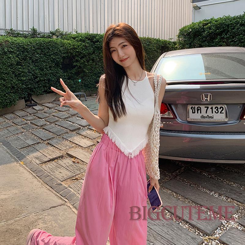 Áo Hai Dây Dệt Kim Phối Tua Rua Hở Lưng Thời Trang Mùa Hè Cho Nữ