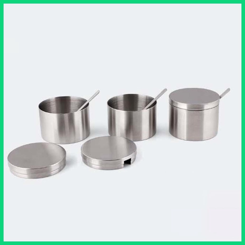 Hộp Đựng Gia Vị Bằng Thép Không Gỉ Có Nắp Và Muỗng Tiện Dụng Cho Nhà Bếp