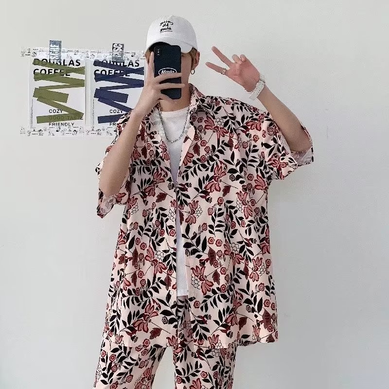 Áo Sơ Mi Ngắn Tay Dáng Rộng In Hoa Phong Cách Retro Nhật Bản Dành Cho Nữ Và Nam