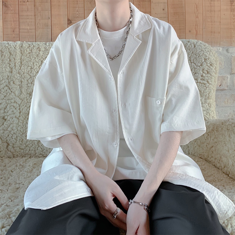 Áo Sơ Mi Tay Ngắn Dáng Rộng Phong Cách Nhật Bản Thời Trang Mùa Hè Cho Nam