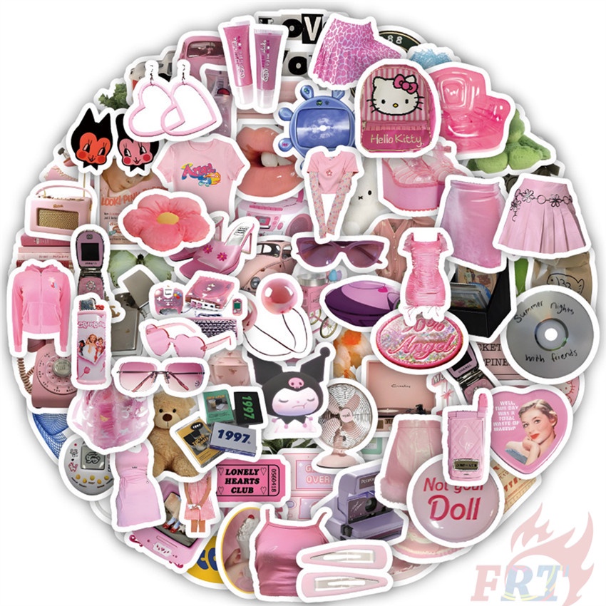 Bộ 100 Cái ❉ Sticker Dán Tường Màu Hồng Phong Cách Vintage ❉ Sticker Dán Tường Chống Thấm Nước Họa Tiết Doodle Hợp Thời Trang