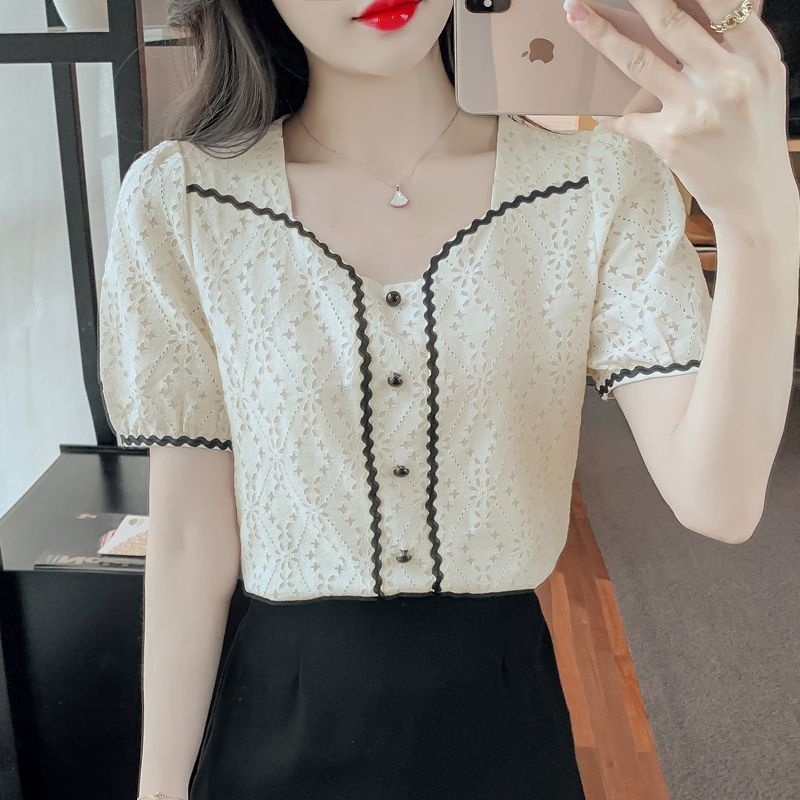 Áo Chiffon Tay Ngắn Phối Ren Thiết Kế Mới Thời Trang Dành Cho Mùa Hè