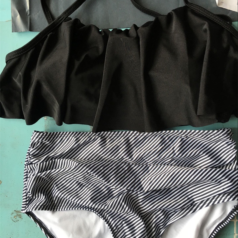 Bộ Đồ Bơi Lưng Cao Viền Bèo Họa Tiết Kẻ Sọc Phong Cách Âu Mỹ Hàng Mới 2023