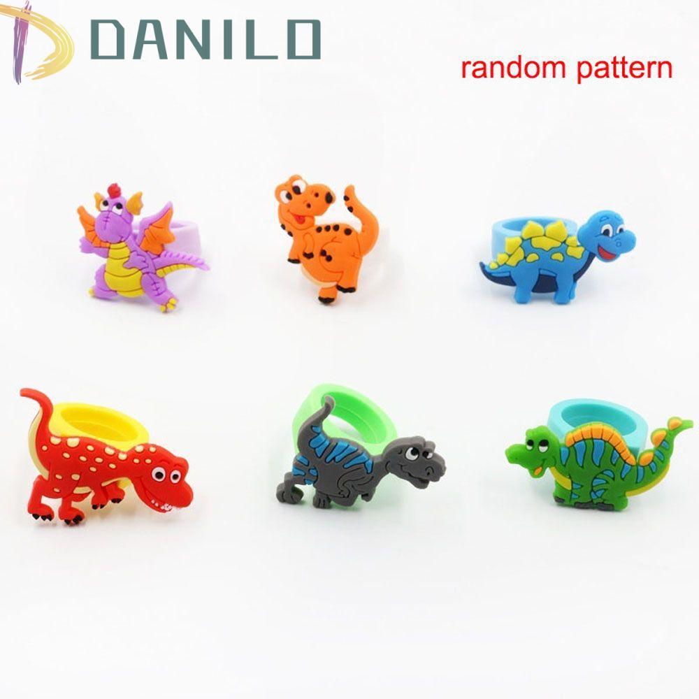 Set 6 Nhẫn Cao Su Mềm Hình Khủng Long Nhiều Màu Thời Trang