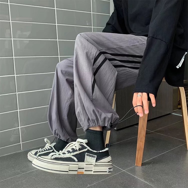 Quần Thể Thao Kẻ Sọc Dáng Rộng Phong Cách Đường Phố Mùa Hè Unisex