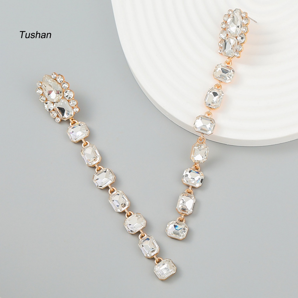 1 Đôi Bông Tai Hình Học Dáng Dài Đính Đá Nhiều Màu Thời Trang