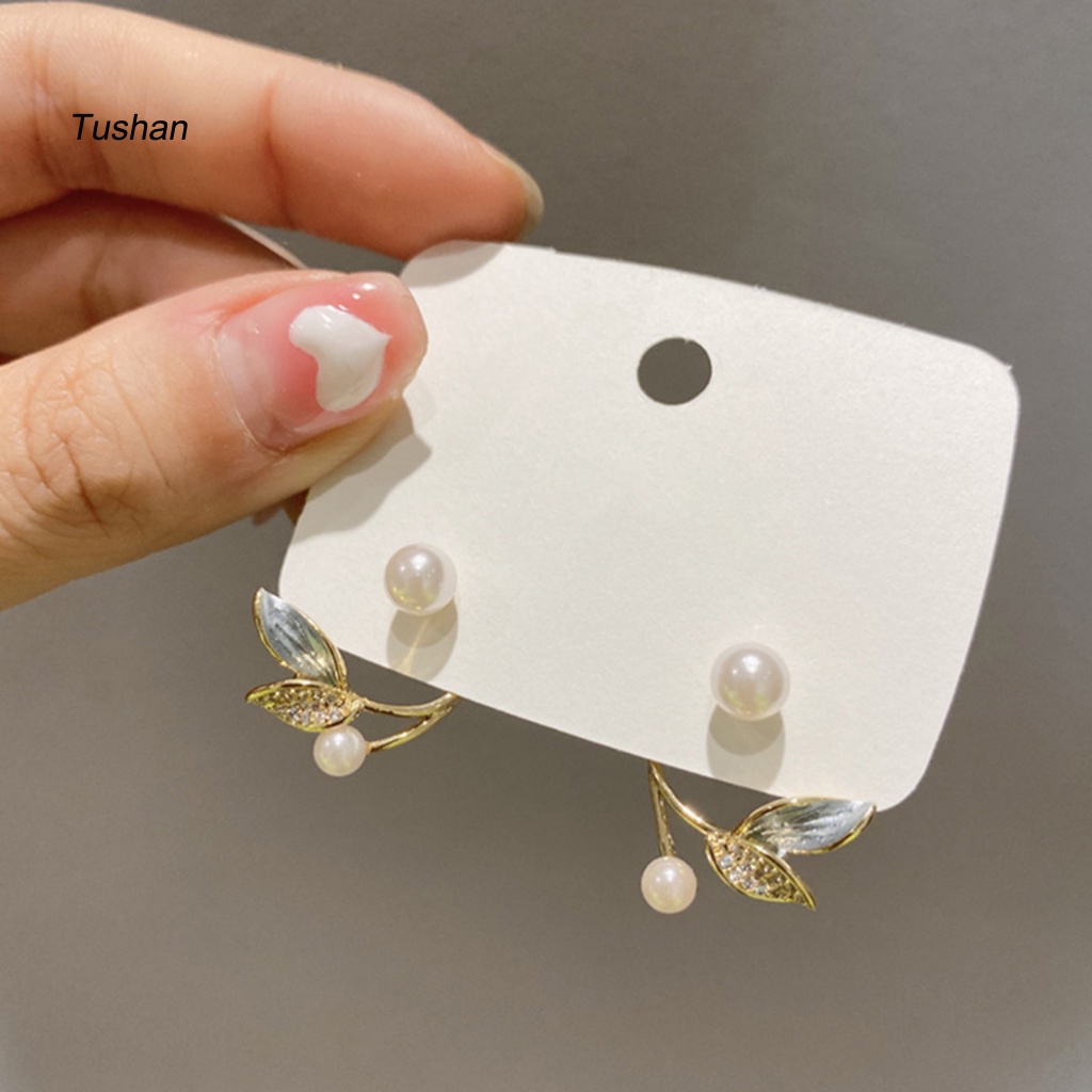 1 Đôi Bông Tai Hình Chiếc Lá Đính Ngọc Trai Giả Màu Sáng Dễ Phối Đồ Thời Trang Cho Bạn Gái