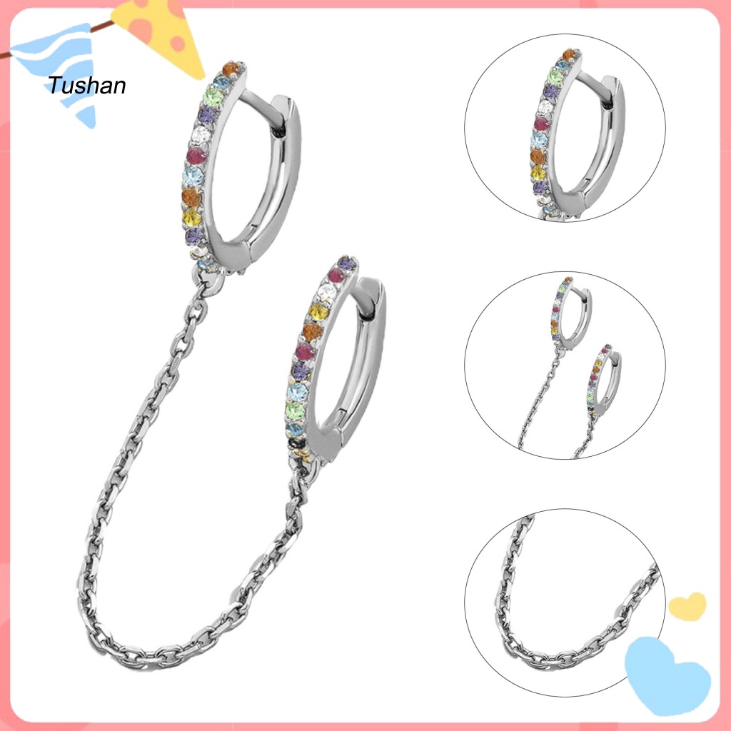 1 Khuyên Tai Chuỗi Đính Đá Lấp Lánh Thời Trang