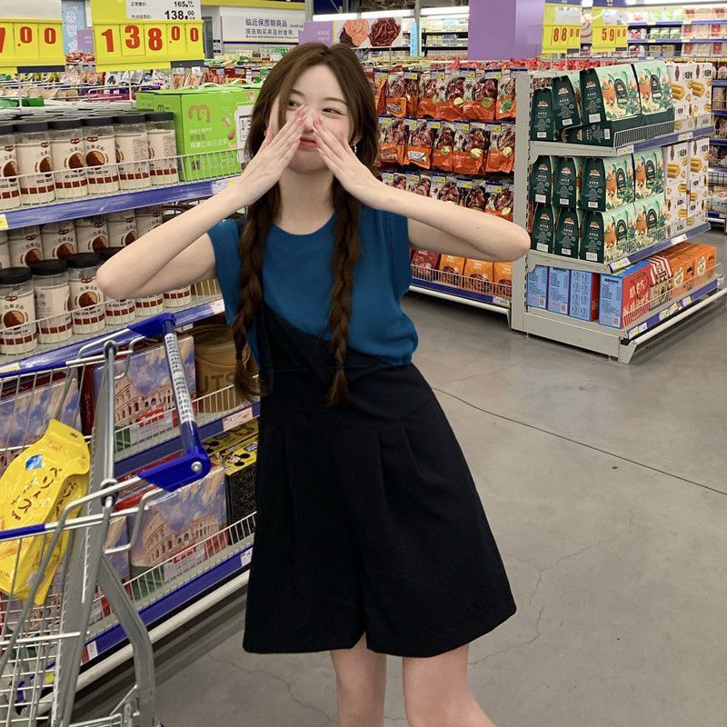 COZOK Bộ Áo Hai Dây + Quần baggy Eo Cao Màu Trơn Hợp Thời Trang