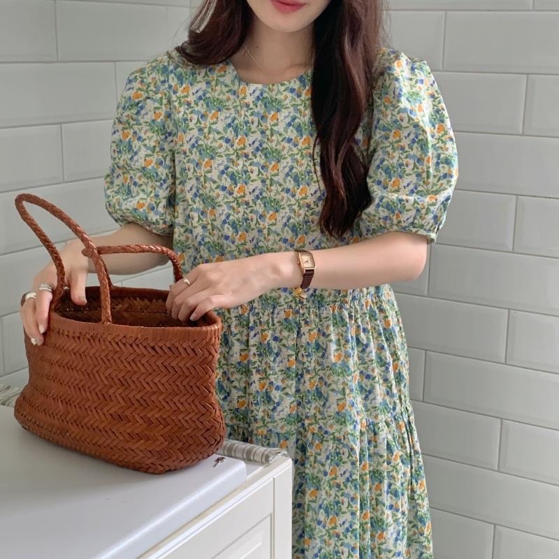 Nhẹ nhàng khí quyển hoa đầm đầm mùa hè phong cách Hàn Quốc ngắn tay áo đầm dài  HZFWC0831