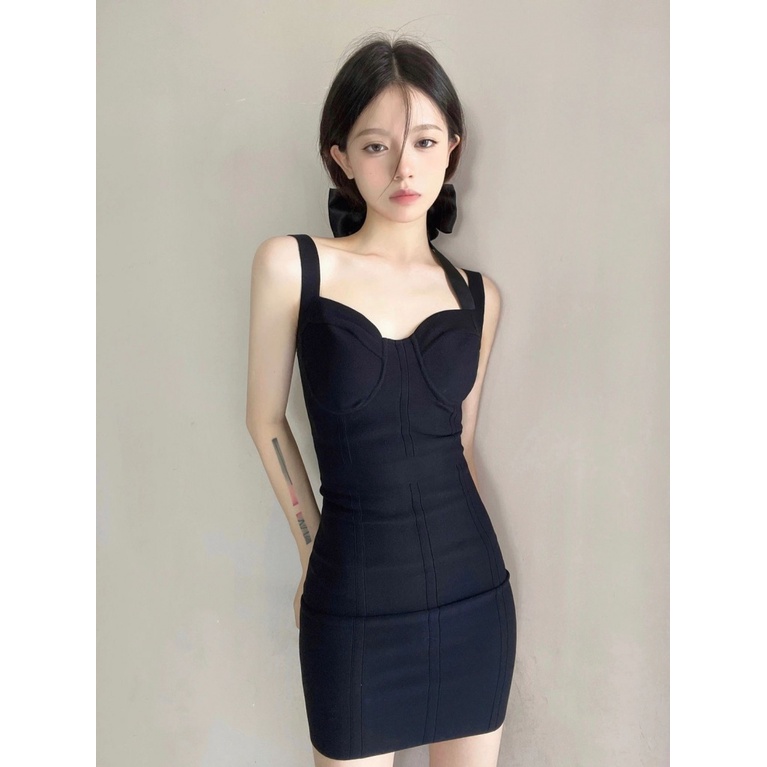 [F &amp; X] Đầm Ngắn Hai Dây Màu Đen Nhỏ Phong Cách Hepburn Cao Cấp Sang Trọng Niche