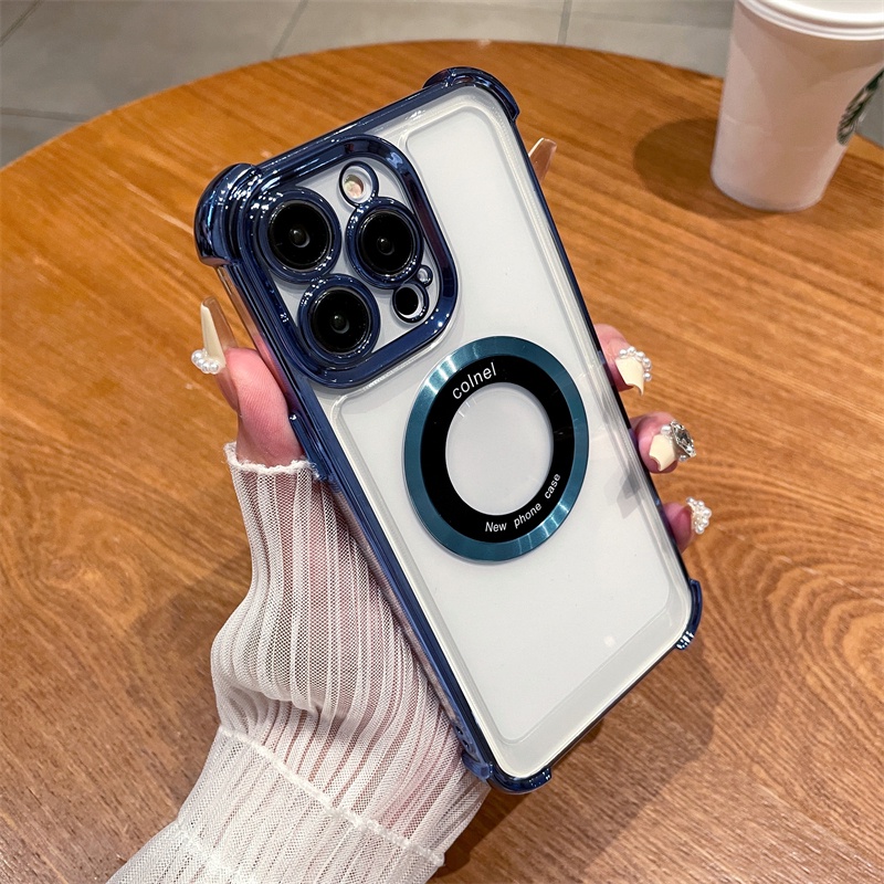 Ốp Điện Thoại Cứng Trong Suốt Chống Sốc Mạ Điện Từ Tính Sang Trọng Cho iPhone 11 12 13 14 Pro Max 14 Plus 11pro