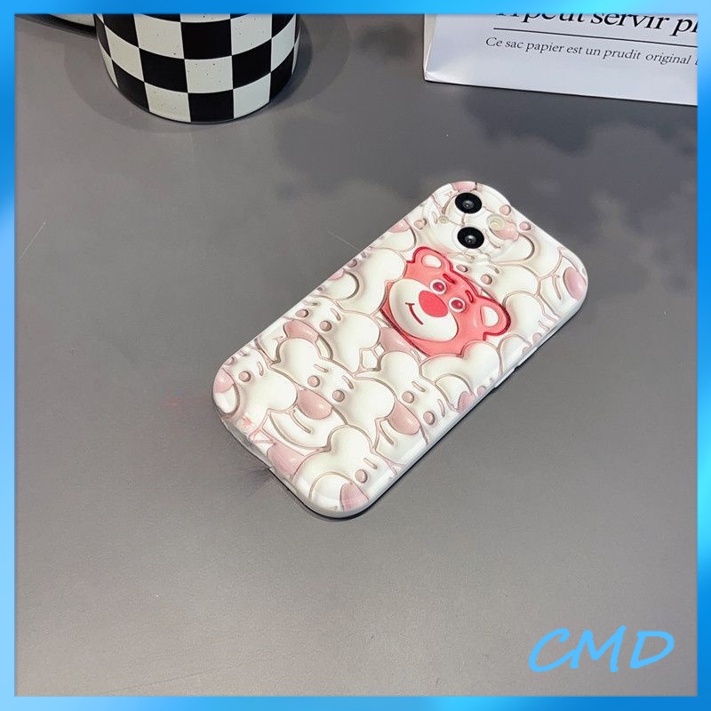 Ốp lưng iphone Điện Thoại Màn hình đầy gấu dâu tây đệm khí 3D thị giác điện thoại di động vỏ mềm silica gel Cho Iphone 6 / 6S / 6splus / se / 7 / 7plus / 8 / 8plus / X / xs / xsmax / 11 / 12 / 13 / 14 / Plus / Pro / Pro Max-5077