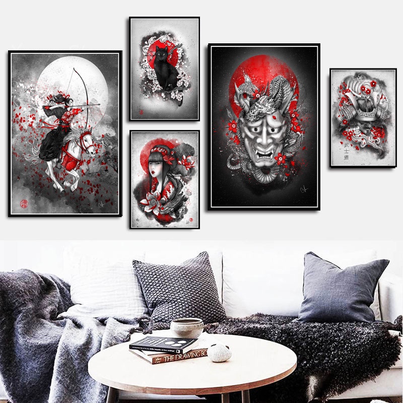 Tranh Vải Bạt Treo Tường Vẽ Hình Bình Minh Ukiyoe Kiểu Nhật Bản Trang Trí Nhà Cửa Diy