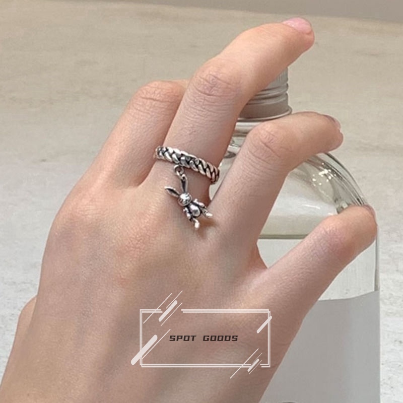 Nhẫn Hở Mạ Bạc 925 Hình Thỏ Phong Cách Hipster Cổ Điển Thời Trang