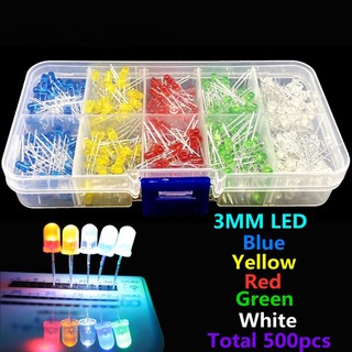 Set 500 đèn led diode 3mm 5 màu đỏ trắng xanh lá / vàng / xanh lá / xanh dương