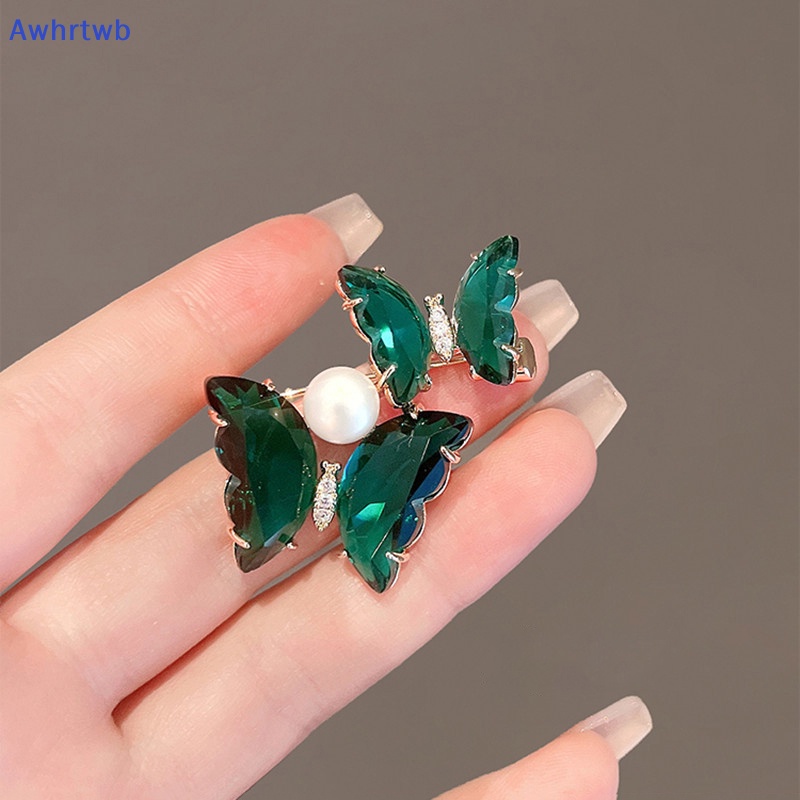 Trâm Cài Áo Hình Bướm Đính Pha Lê Xanh Lá Thời Trang Dành Cho Nữ Mới