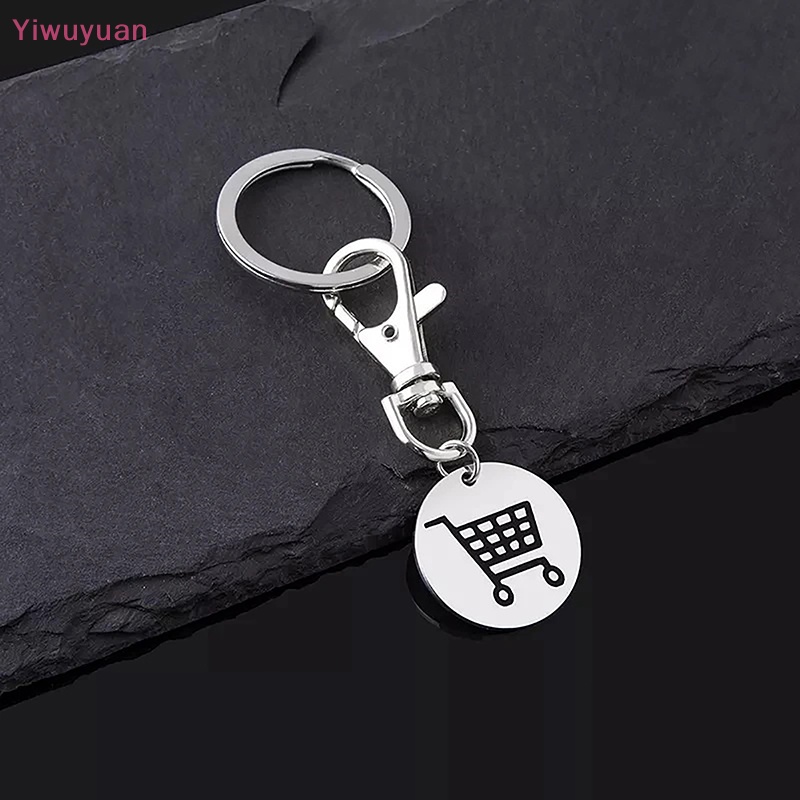 Móc Khóa Hình Logo Xe Đẩy Mua Sắm Bằng Thép Không Gỉ Màu Đen Mới