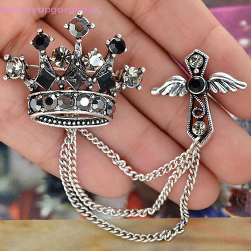 Huy Hiệu Cài Áo Hình Vương Miện / Chữ Thập Đính Đá Phối Tua Rua Thời Trang Cho Nam Và Nữ