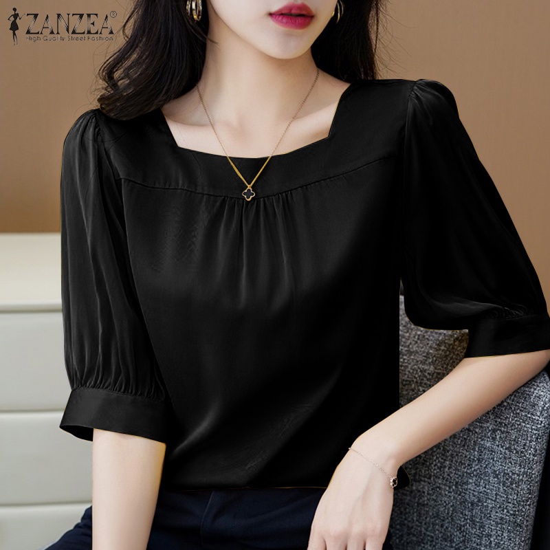Zanzea Áo Sơ Mi Tay Phồng Cổ Vuông Phong Cách Hàn Quốc Dành Cho Nữ