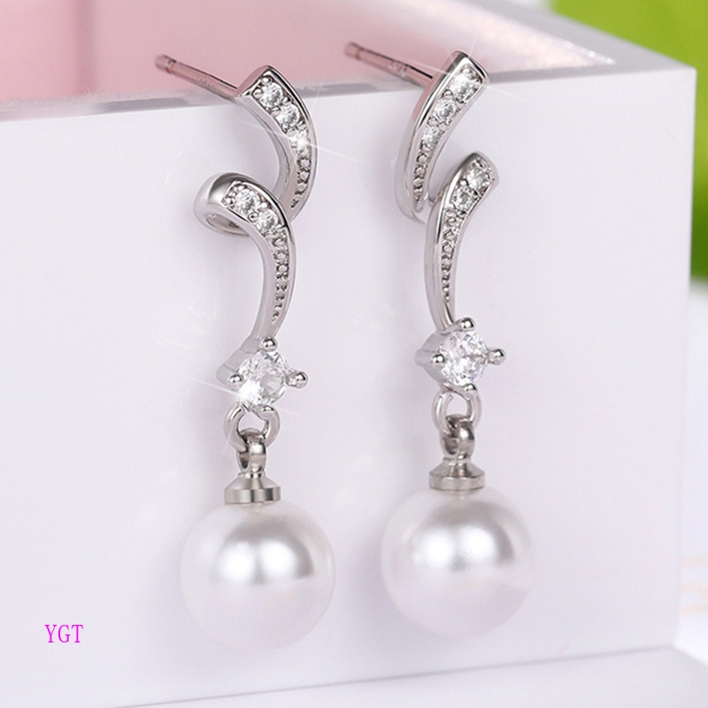 Ygt Bông Tai Bạc Dáng Dài Đính Ngọc Trai Giả Thanh Lịch Thời Trang Cho Cô Dâu
