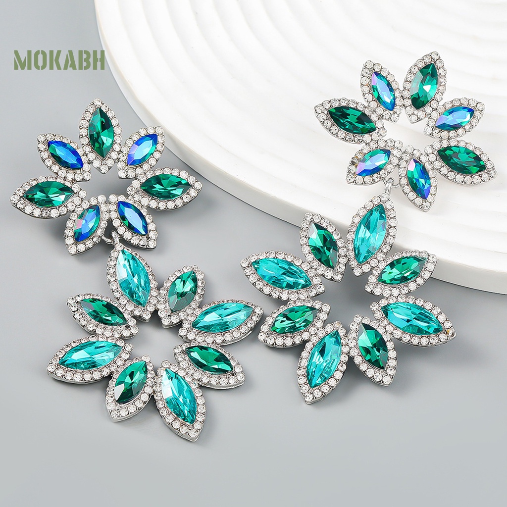 1 Đôi Bông Tai Nhiều Lớp Hình Hoa Lá Đính Đá Sang Trọng