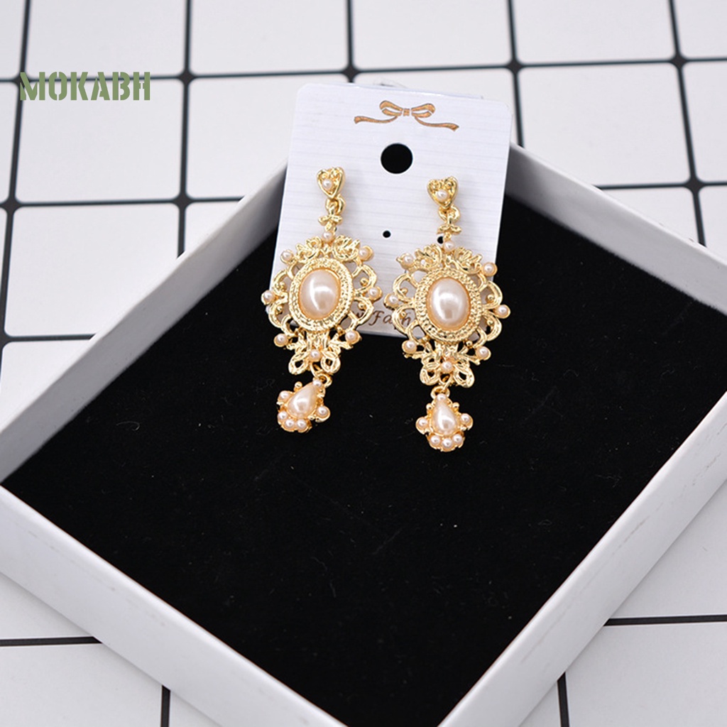 1 Đôi Bông Tai Đính Ngọc Trai Nhân Tạo Họa Tiết Hình Học Phong Cách Hoàng Gia Thời Trang