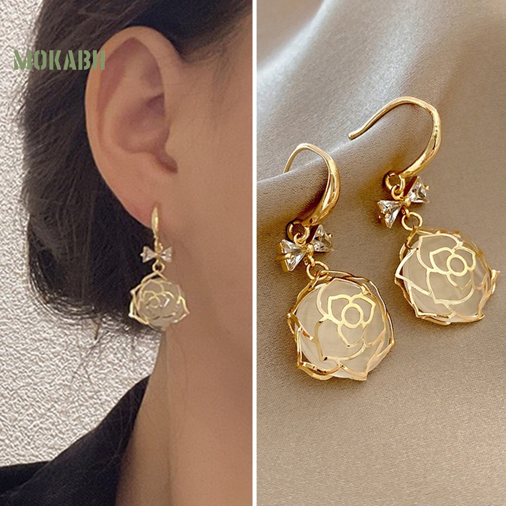 1 Đôi Bông Tai Hình Nơ Đính Đá Opal Phong Cách Pháp Thời Trang