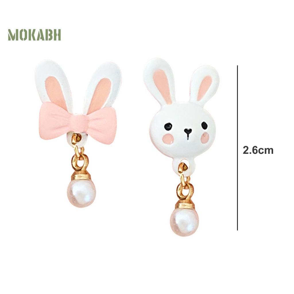 1 Đôi Bông Tai Hình Thỏ Hồng Đính Ngọc Trai Giả Dễ Thương Dành Cho Tuổi Teen