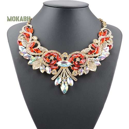 (Hot) Vòng cổ HợP Kim HìNh Hoa ĐíNh Đá NhiềU MàU SắC