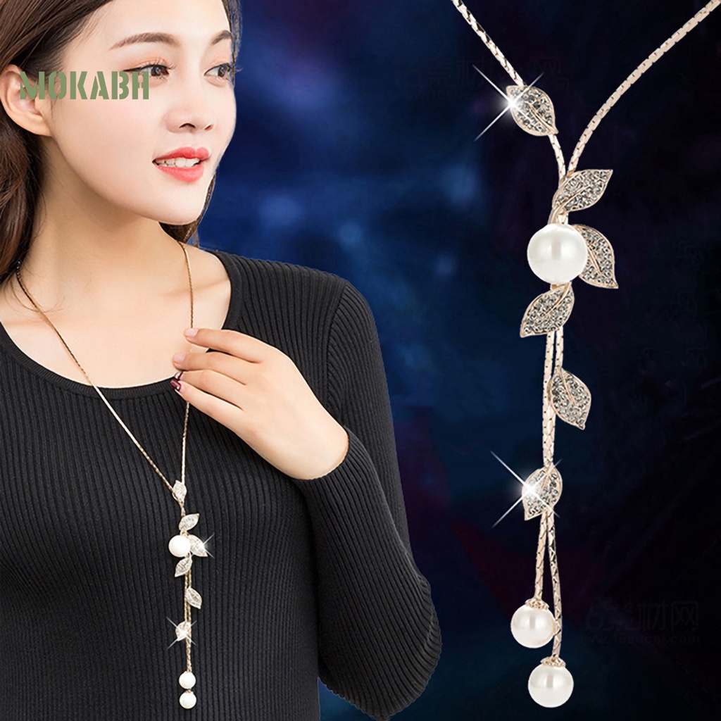 Vòng cổ Mặt Hình Lá Đính Ngọc Trai Nhân Tạo Phối Tua Rua Thời Trang Cho Nữ