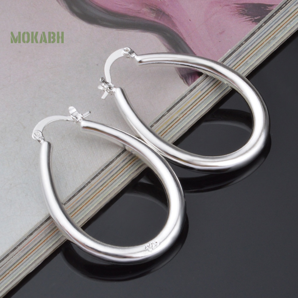 Bông Tai Mạ Bạc Hình Oval Lớn Thời Trang Dành Cho Nữ