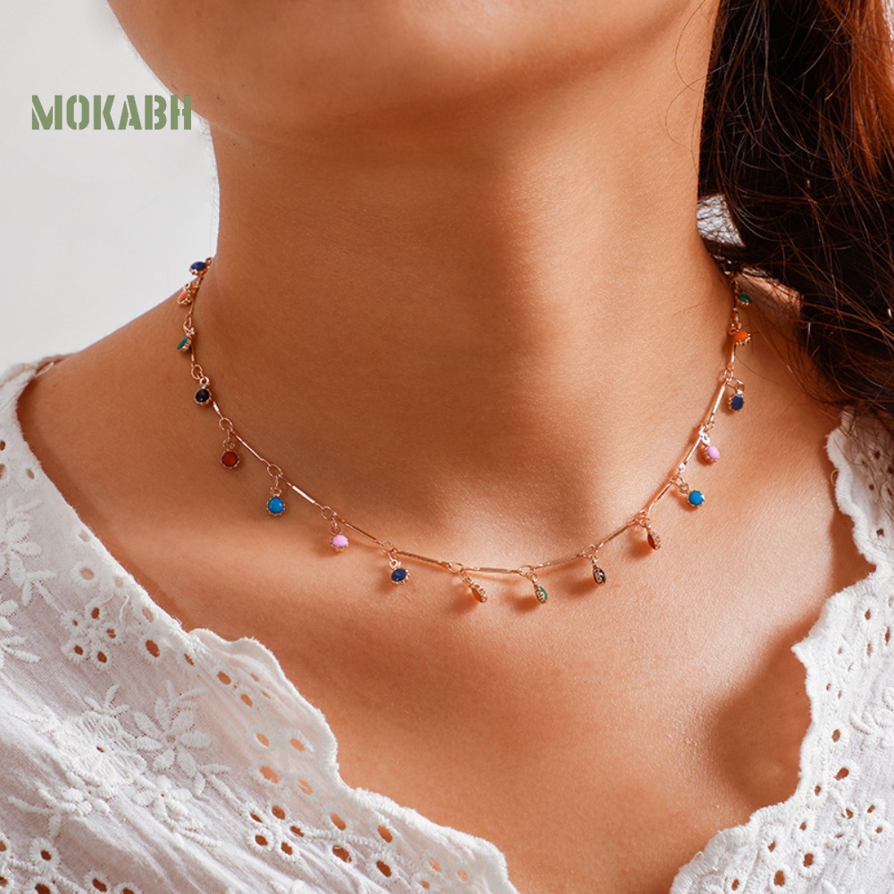 Vòng cổ Chuỗi Hạt Màu Cầu Vồng Phối Tua Rua Thời Trang Cho Nữ