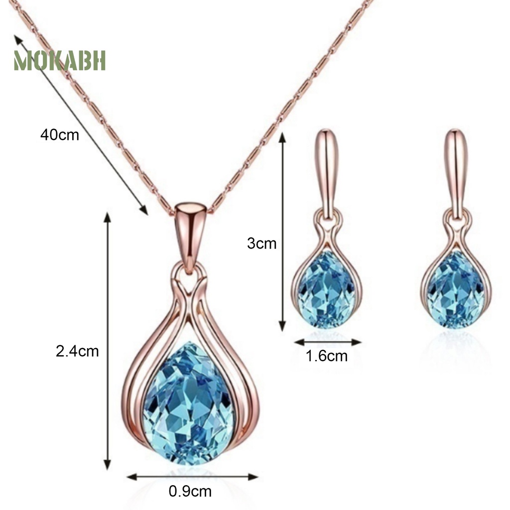 1 Bộ Vòng cổ + Bông Tai Hình Học Đính Đá Trọng Lượng Nhẹ Lấp Lánh Thời Trang Cho Nữ